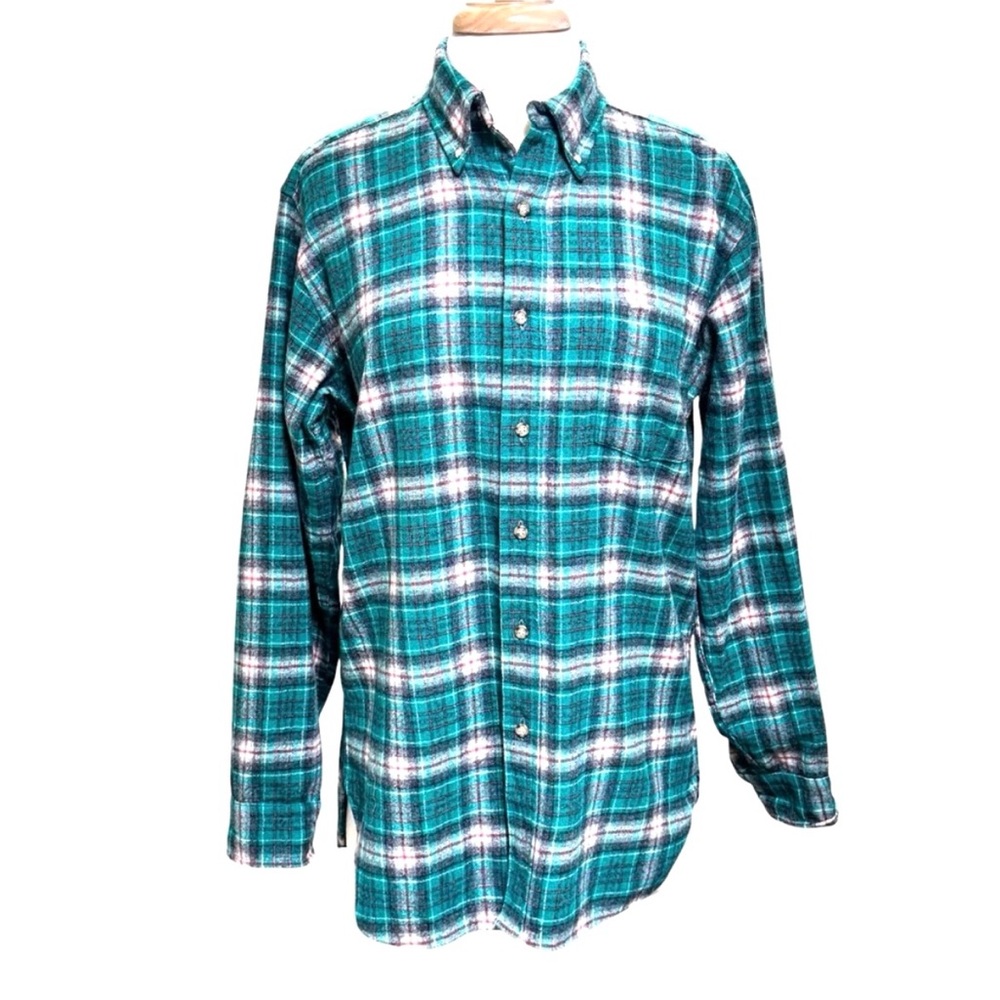 Pendleton Men’s Medium Wool Turquoise Green and Blue Plaid Shirt - Picture 2 of 8